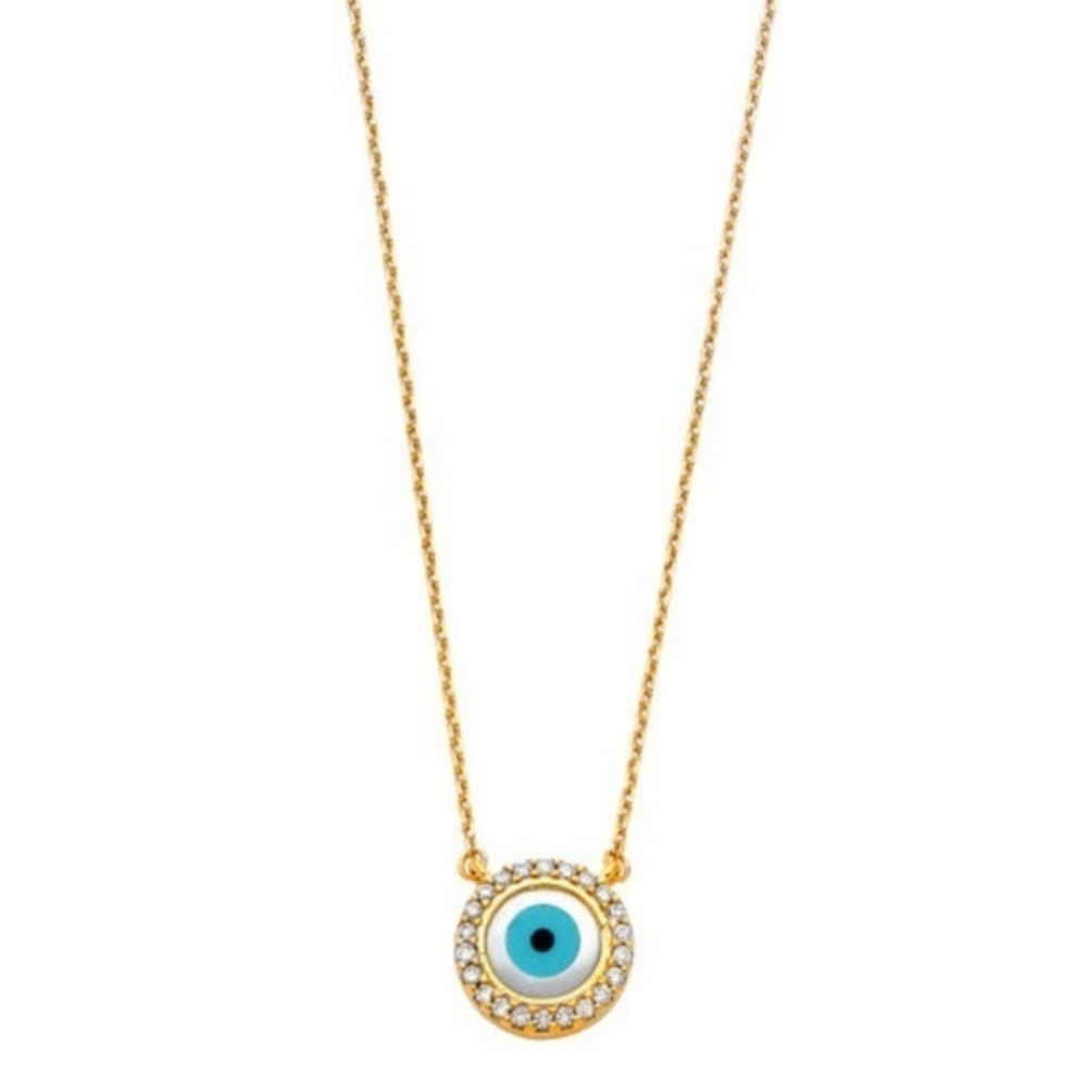 14K Yellow Gold Evil Eye Pendant Necklace 18"